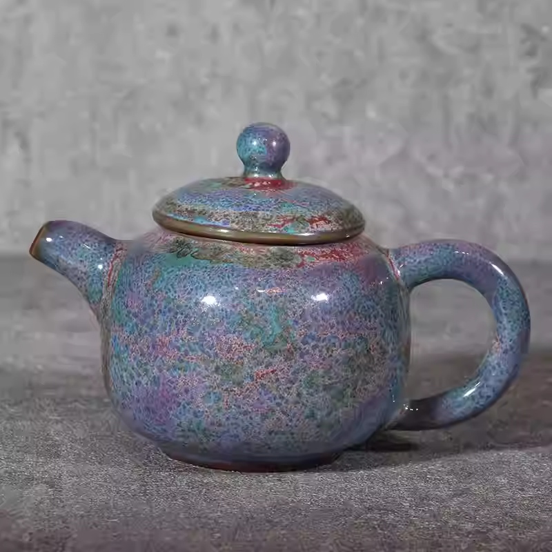 钧瓷茶壶彩金釉匏尊壶中式复古陶瓷功夫泡茶品茗壶收藏佳品