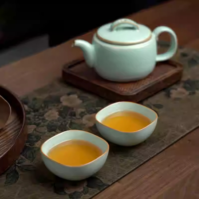 主人杯茶杯单杯四方杯复古茶盏陶瓷汝瓷品茗杯开片瓷器